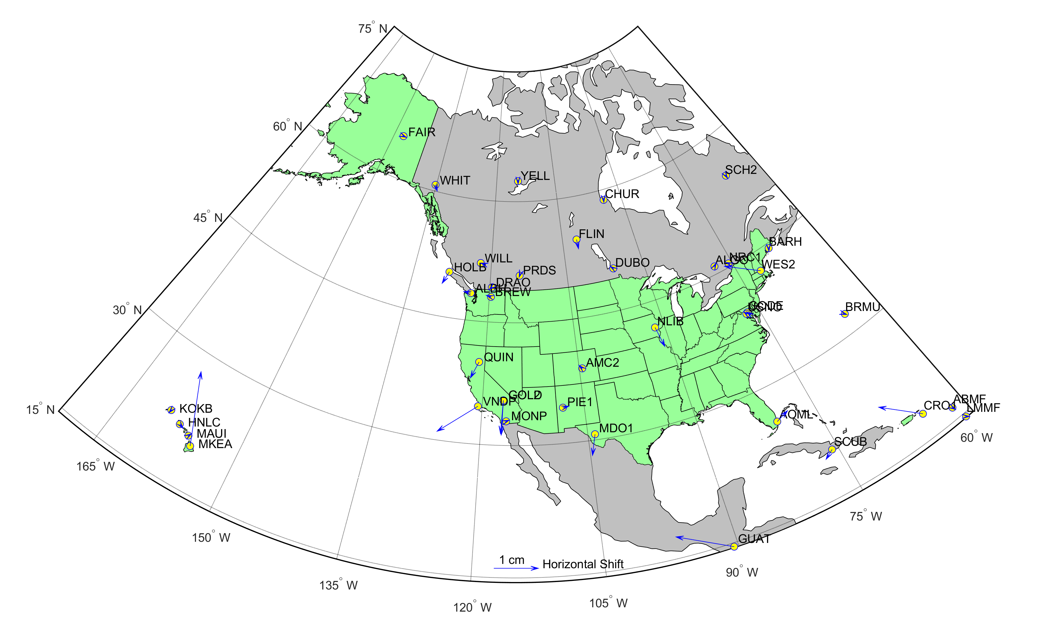 Transitioning from IGS14 to IGb14: Horizontal shifts