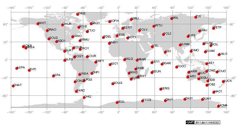 Global stacking: Subnetworks used in determining the set of weekly Helmert parameters