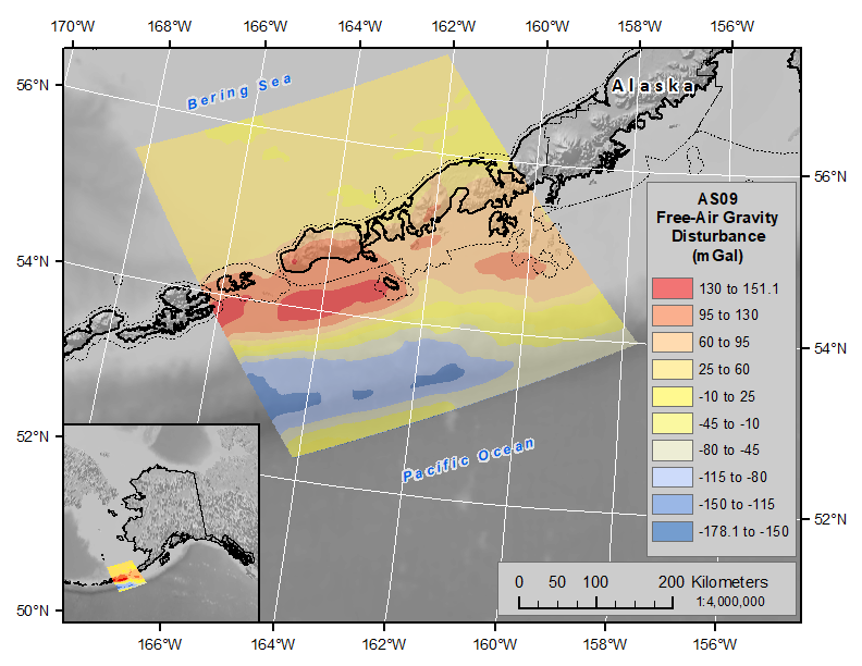 map of Free-Air Gravity Disturbance using Equal Interval Classification