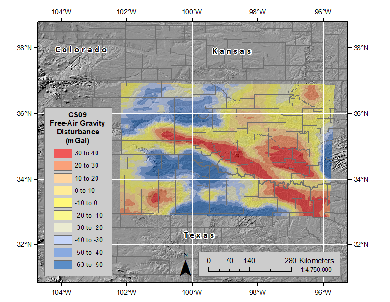 map of Gravity Disturbance using Equal Interval Classification