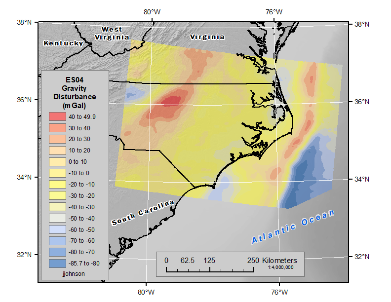 map of Gravity Disturbance using Equal Interval Classification