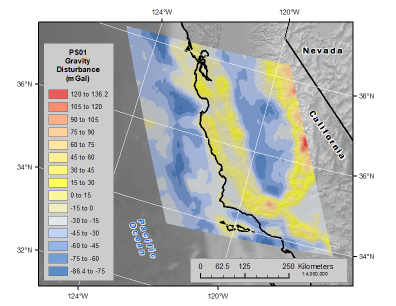 map of Gravity Disturbance using Equal Interval Classification