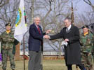 Charlie Challstrom presents Dan Jordan with replica marker