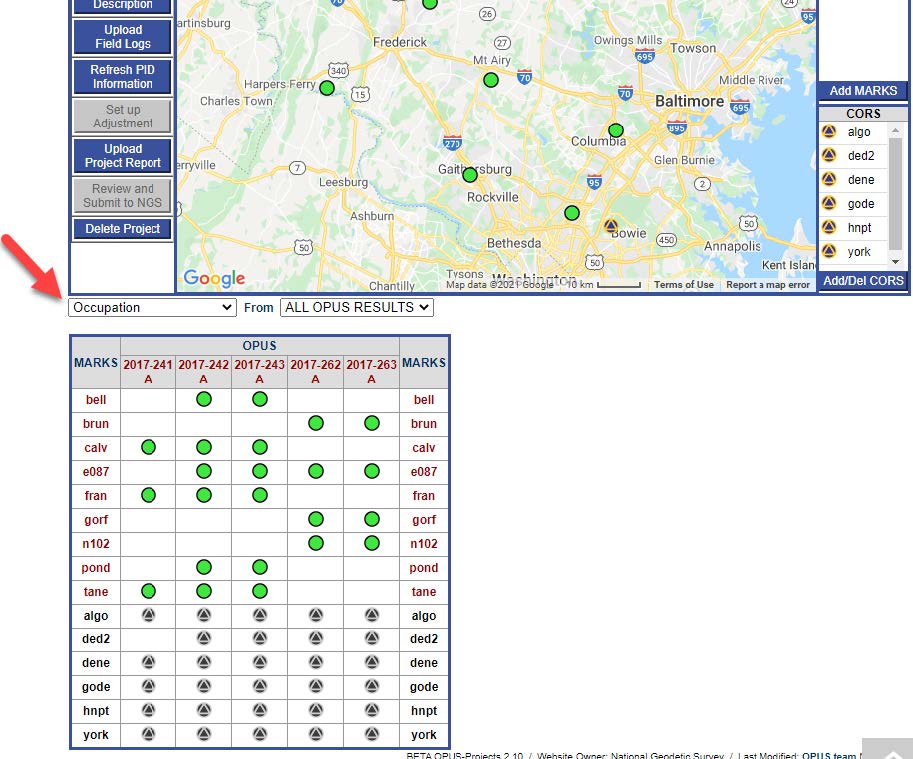 Manager's Page showing "Occupation" information from the "ALL OPUS Results" Report Table