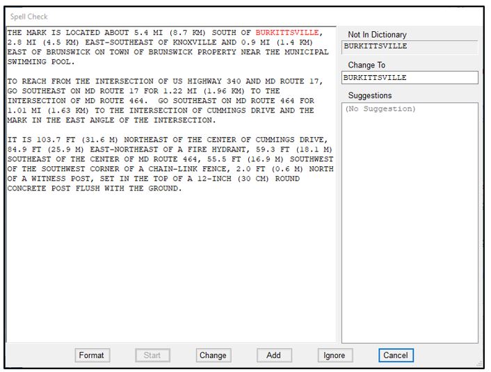 Example of a misspelled word identified by the WinDesc Spell Check