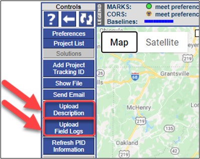 Location of upload descriptions and field log buttons on the OP Manager's Page