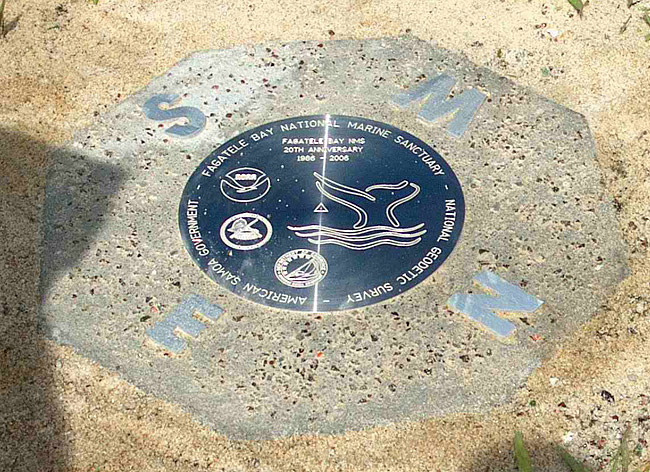 commemorative disk set in Futiga Village, American Samoa in April 2006