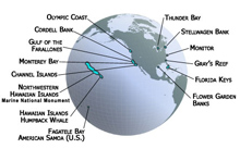 map with the areas managed by the National Marine Sanctuary Program